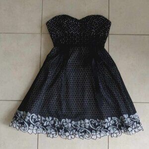 BCBGMaxAzria Strapless Eyelet Pleated Mini Dress